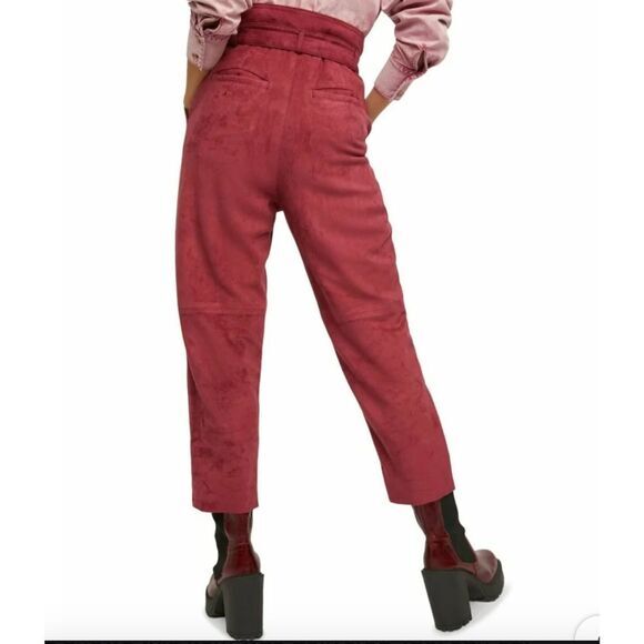 Free People Faux Suede Crop Pants Queen Pomegranate Sz 2 *MISSING BELT* - Picture 2 of 16
